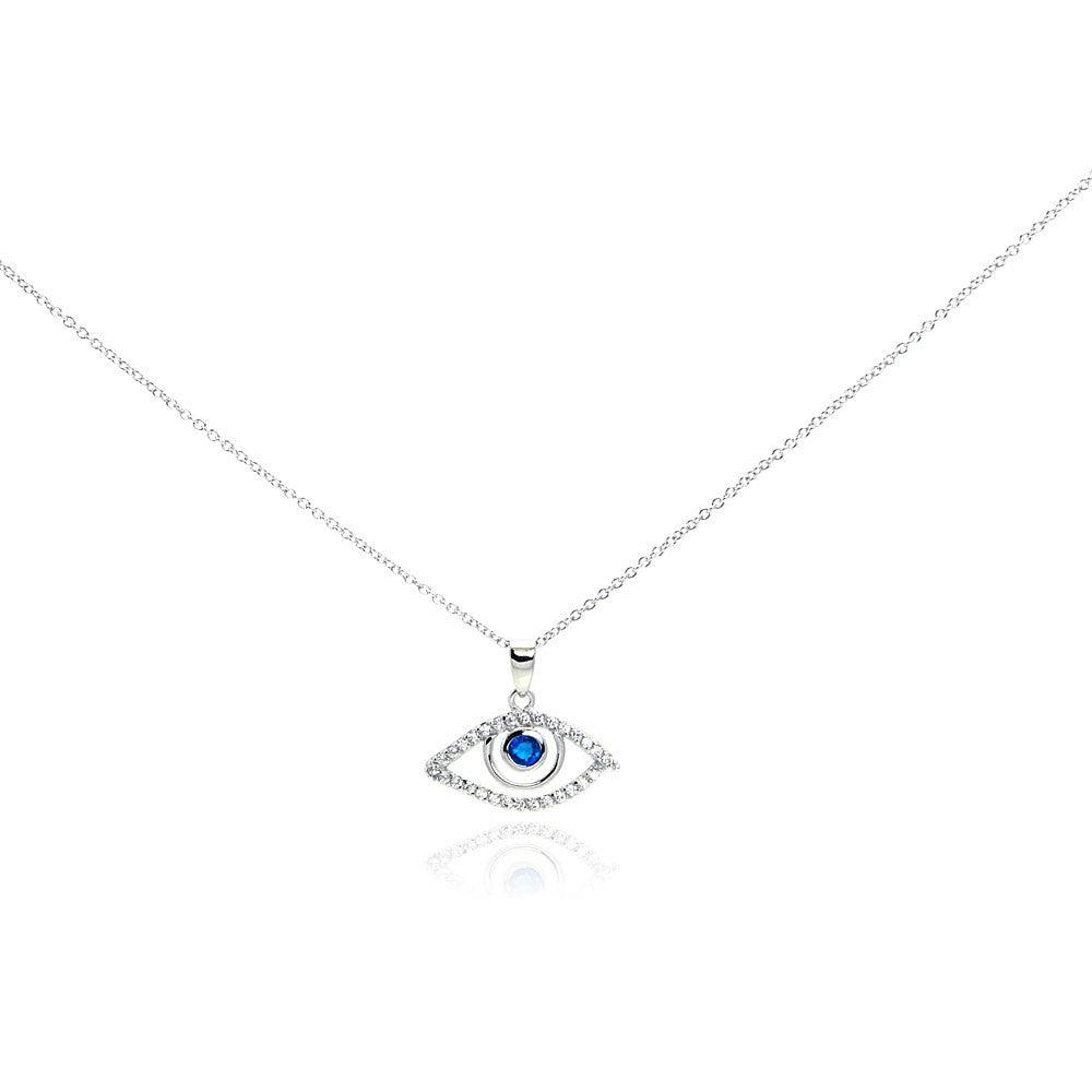 Silver 925 Rhodium Plated Clear CZ Evil Eye Pendant Necklace - STP01014