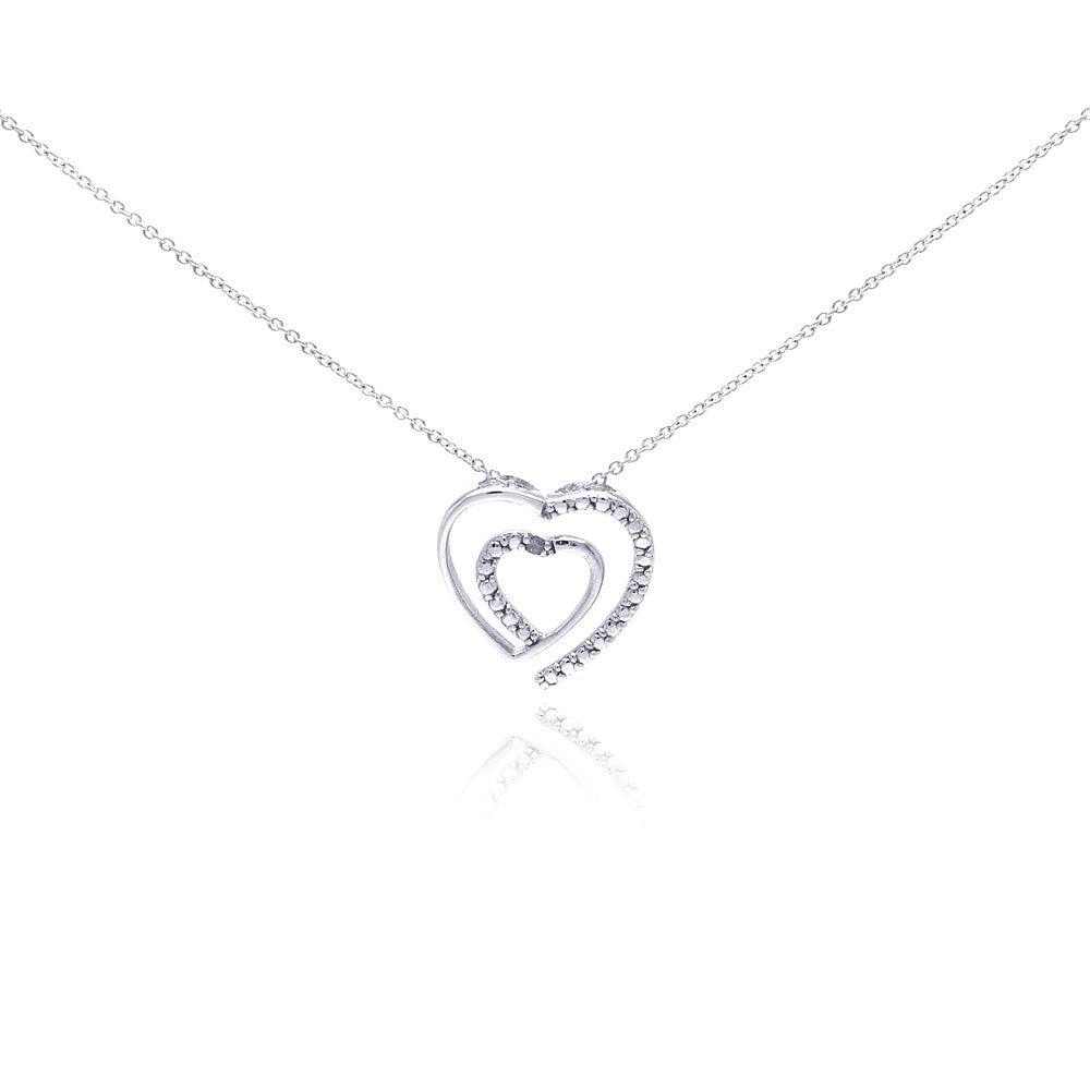 Silver 925 Rhodium Plated Clear Diamond Heart Pendant Necklace - STP01032