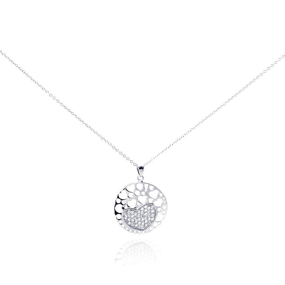 Closeout-Silver 925 Rhodium Plated Clear CZ Heart Pendant Necklace - STP01042