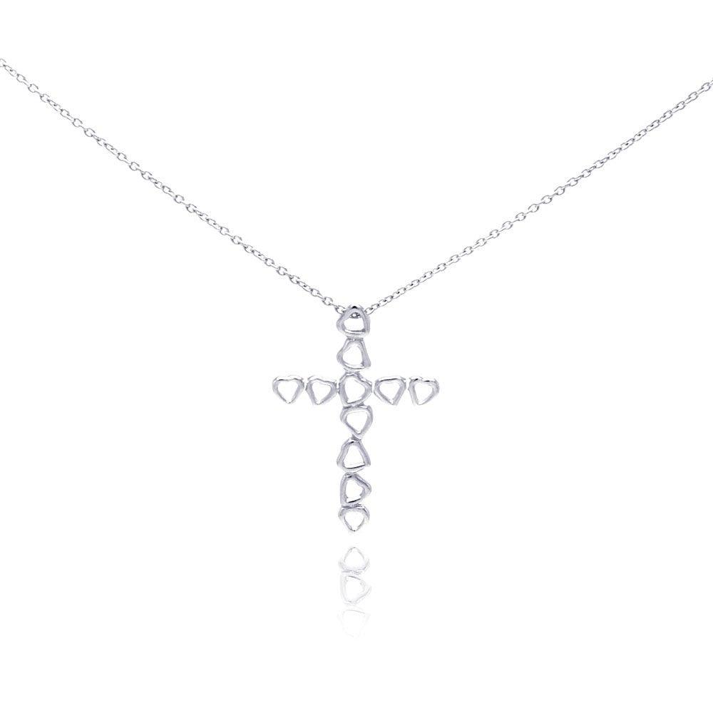 Closeout-Silver 925 Rhodium Plated Heart Cross Pendant Necklace - STP01050