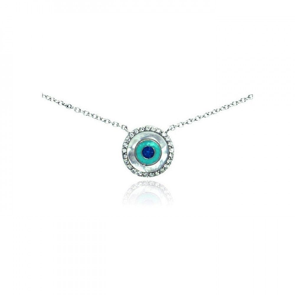 Silver 925 Rhodium Plated Clear CZ Evil Eye Pendant Necklace - STP01060