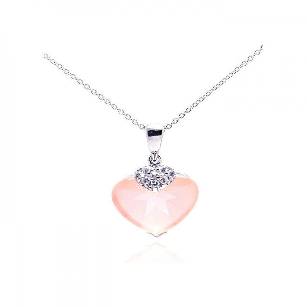 Closeout-Silver 925 Rhodium Plated Champagne CZ Heart Pendant Necklace - STP01063CH