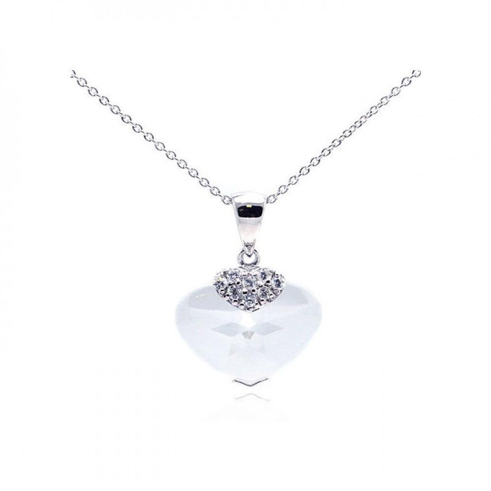 Closeout-Silver 925 Rhodium Plated Clear CZ Heart Pendant Necklace - STP01063CLR