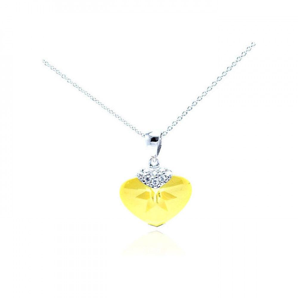 Closeout-Silver 925 Rhodium Plated Yellow CZ Heart Pendant Necklace - STP01063YLW