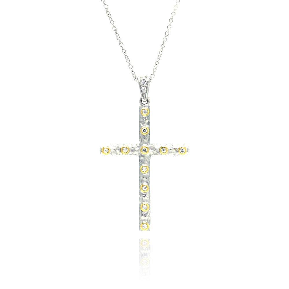 Closeout-Silver 925 Rhodium Plated Clear CZ Cross Pendant Necklace - STP01065