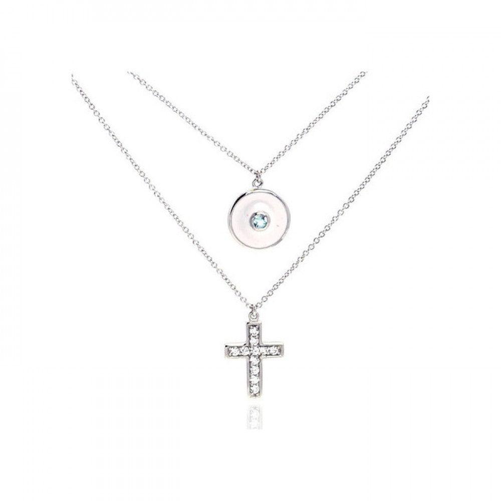 Silver 925 Rhodium Plated Clear CZ Cross Pendant Necklace - STP01077