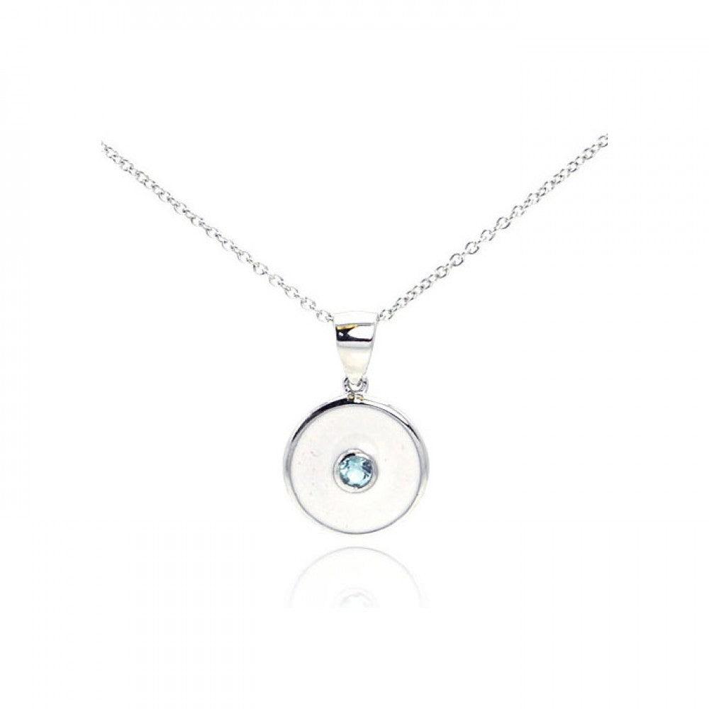 Silver 925 Rhodium Plated Blue CZ Circle Pendant Necklace - STP01078