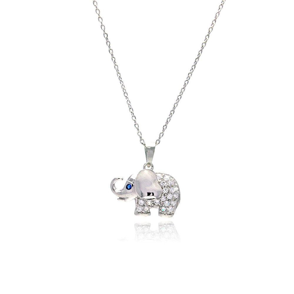 Silver 925 Rhodium Plated Clear CZ Elephant Pendant Necklace - STP01142