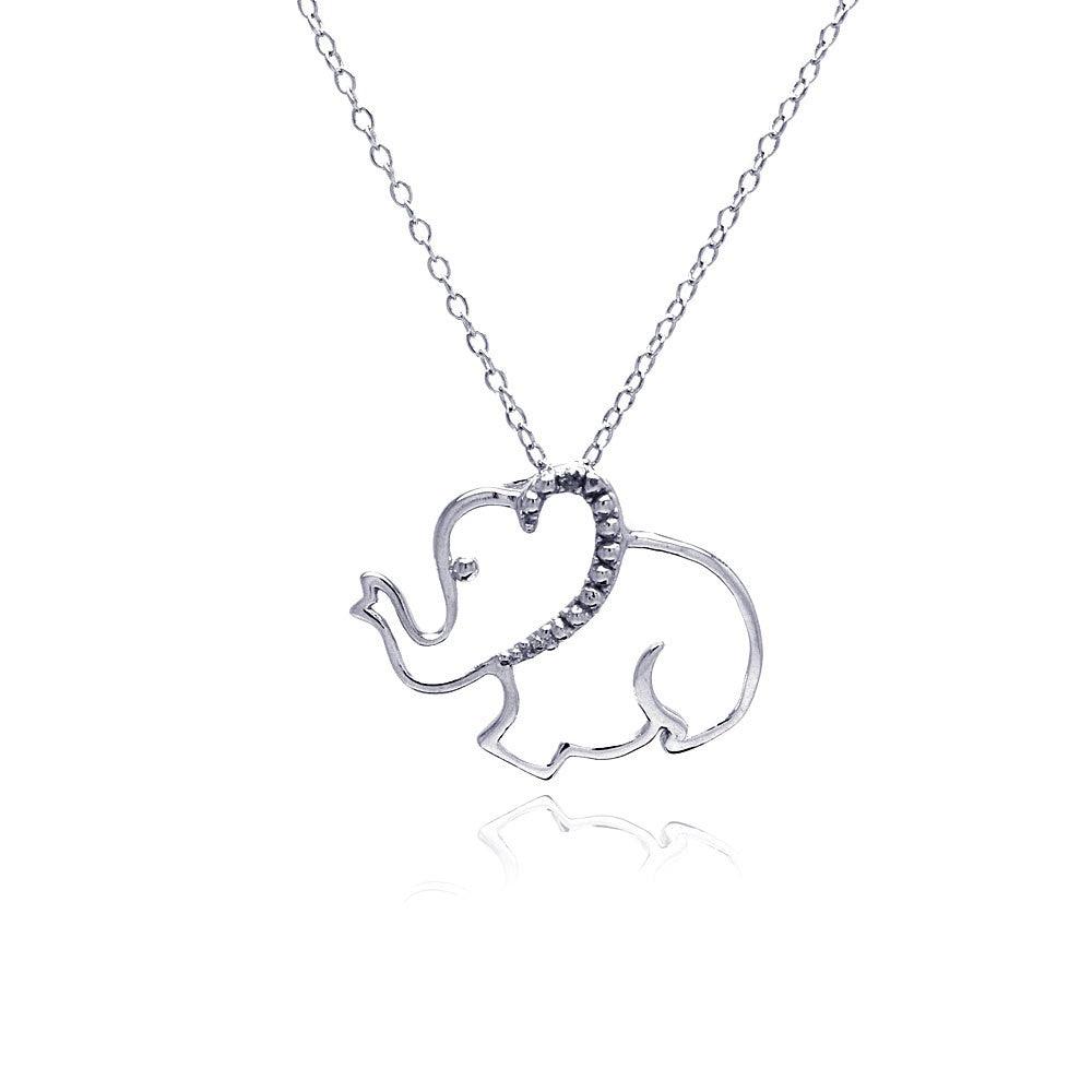 Silver 925 Rhodium Plated Clear Diamond Elephant Pendant Necklace - STP01315