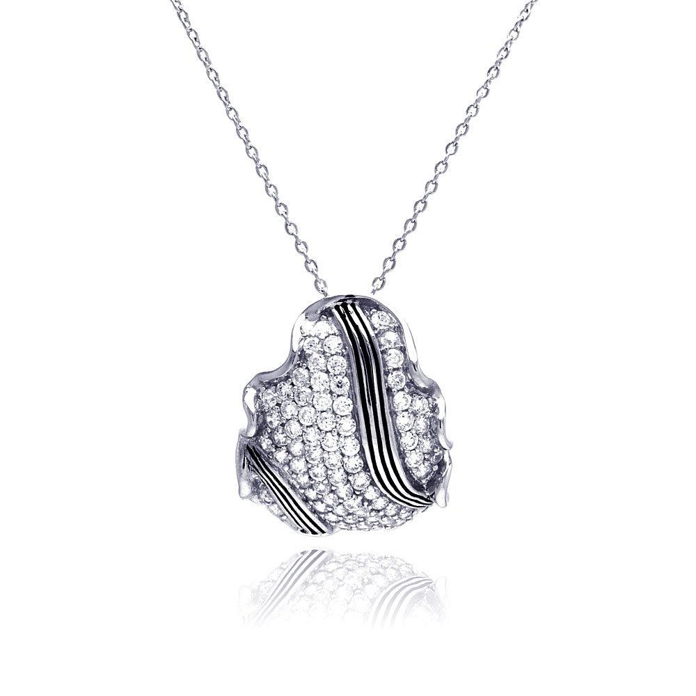 Silver 925 Rhodium Plated Clear CZ Shell Pendant Necklace - STP01322