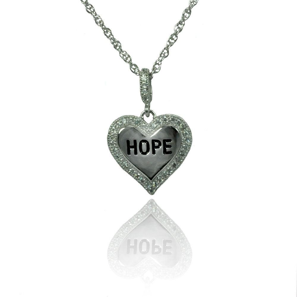 Silver 925 Rhodium Plated Clear CZ Hope Heart Pendant Necklace - STP01360