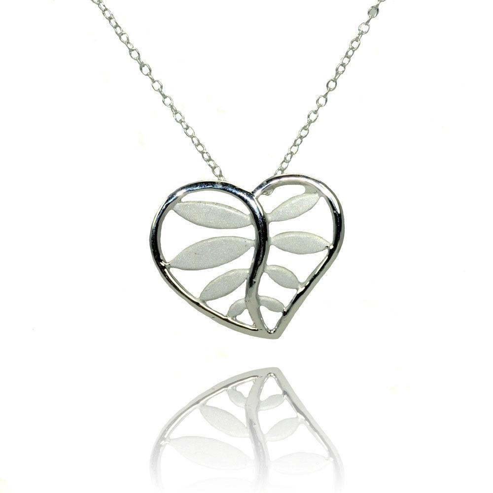 Silver 925 Rhodium Plated Heart Leaf Pendant Necklace - STP01367