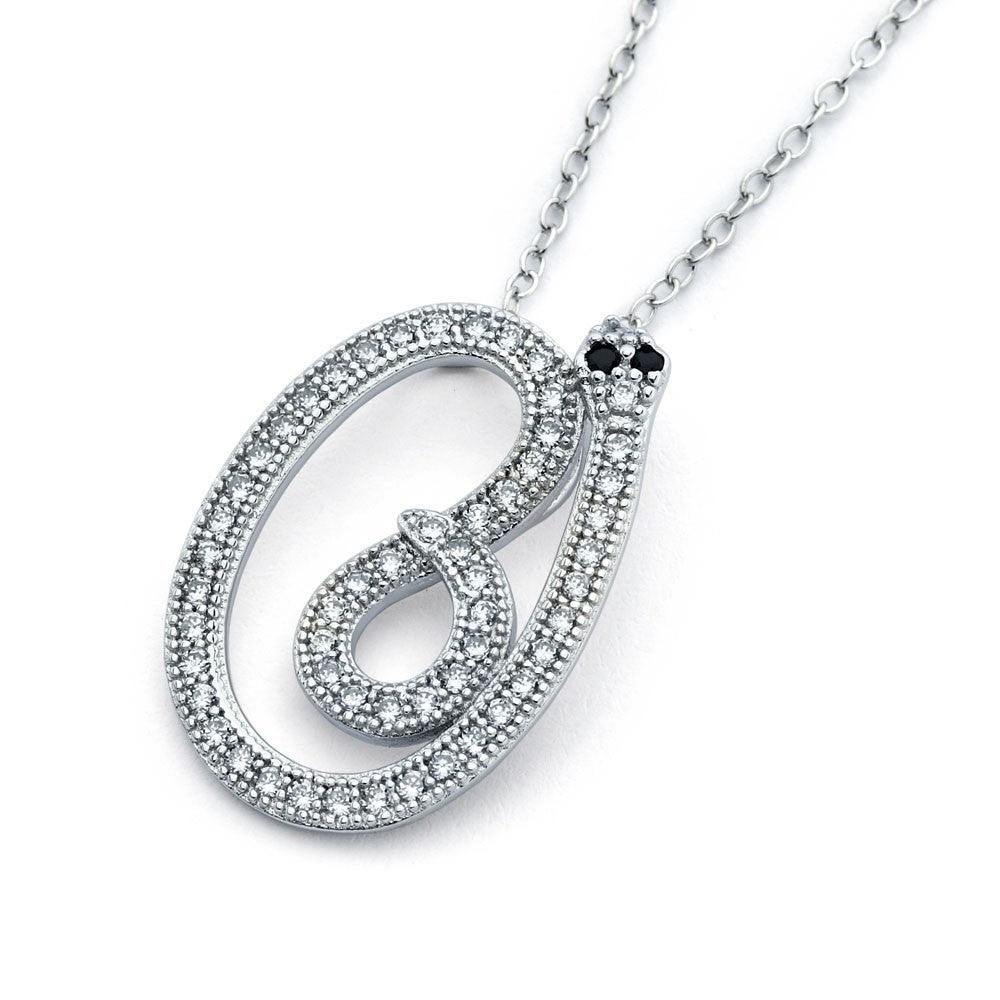 Silver 925 Rhodium Plated Long Snake Black and Clear CZ Necklace - BGP00815