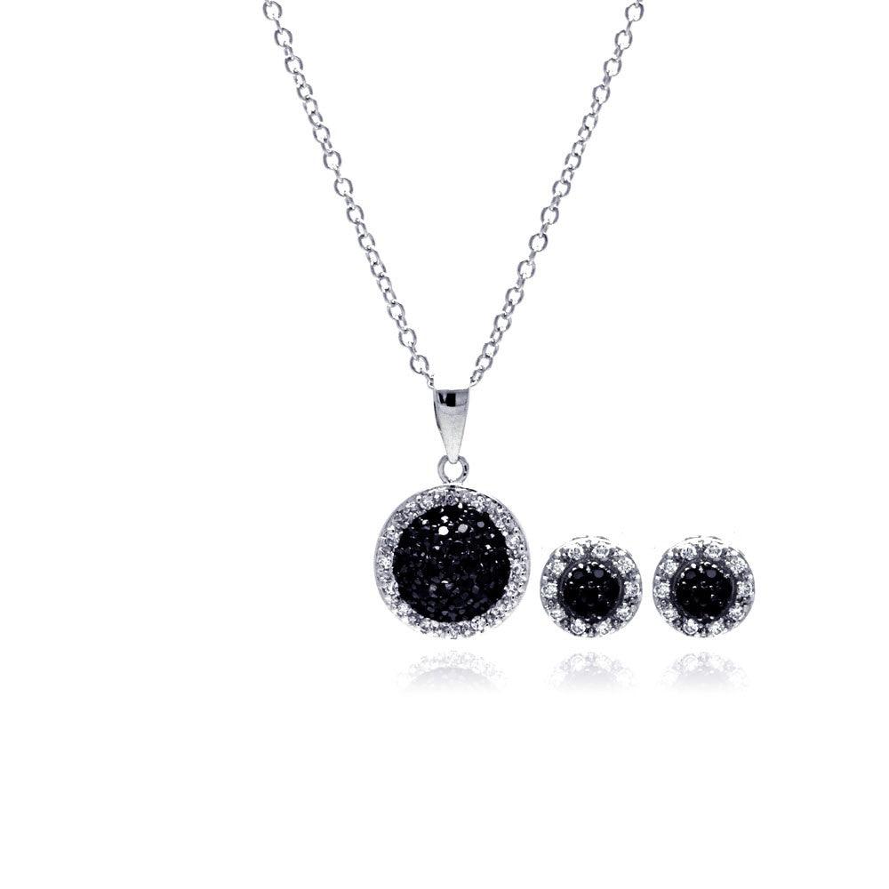 Silver 925 Rhodium and Black Plated Clear and Black Round Circle CZ Set - BGS00032