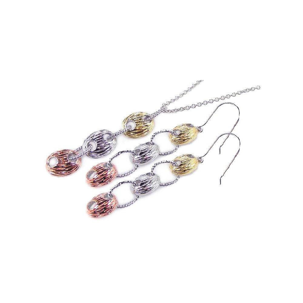 Closeout-Silver 925 Rhodium Gold Rose Gold Plated Multi Tone Dangling Hook Earring and Dangling Necklace Set - BGS00046