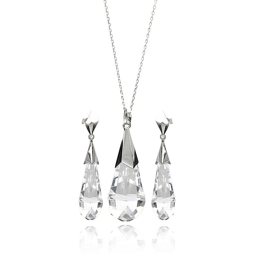 Silver 925 Rhodium Plated Clear Drop CZ Set - BGS00280