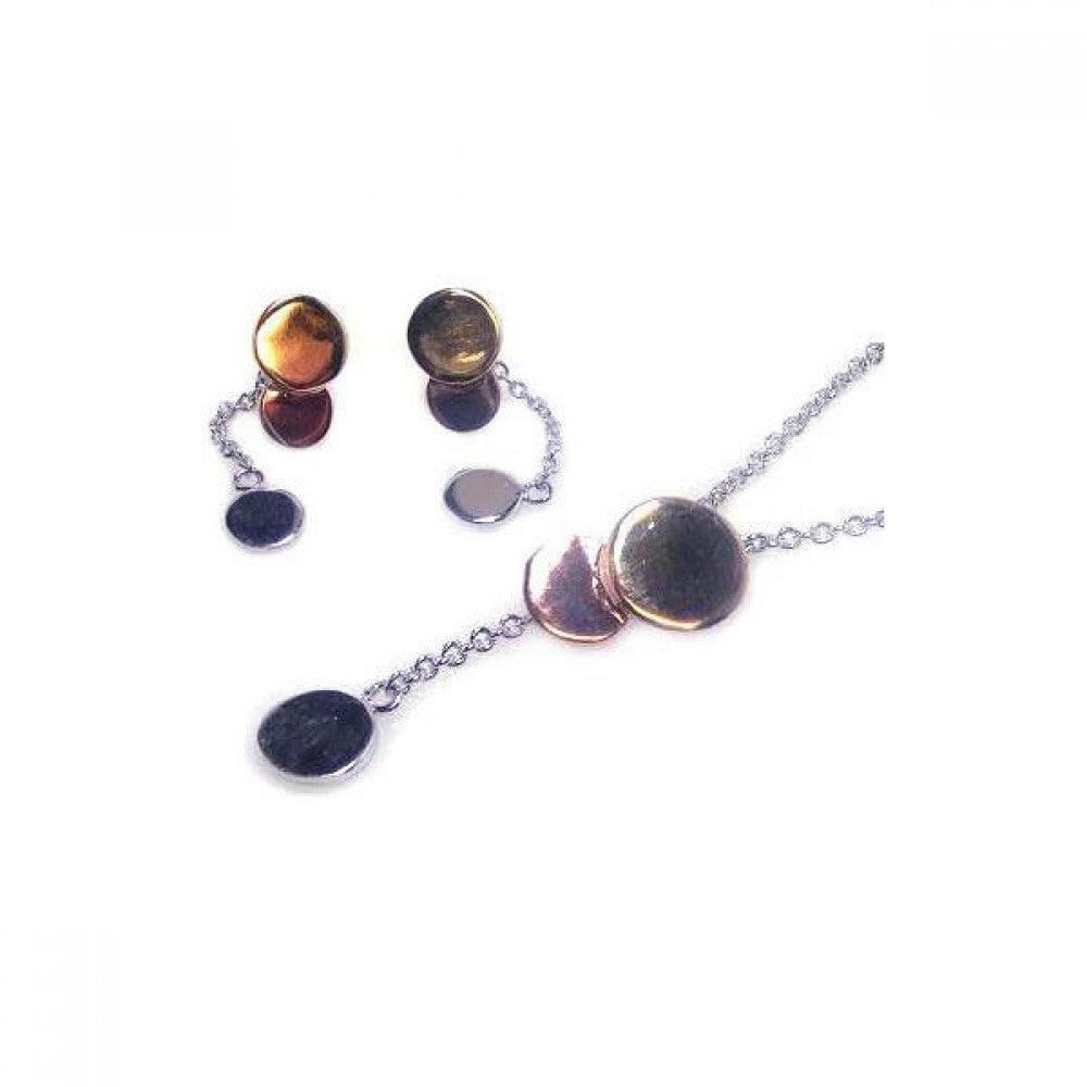 Closeout-Silver 925 Multicolor Rhodium Plated Graduated Disk Wire Dangling Stud Earring and Necklace Set - STS00006