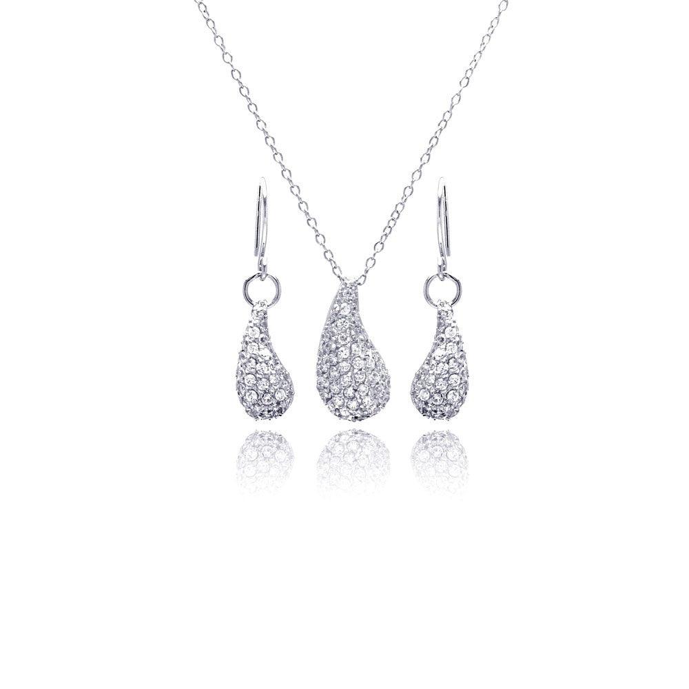 Silver 925 Rhodium Plated Eggplant Teardrop CZ Dangling Hoop Set - STS00134