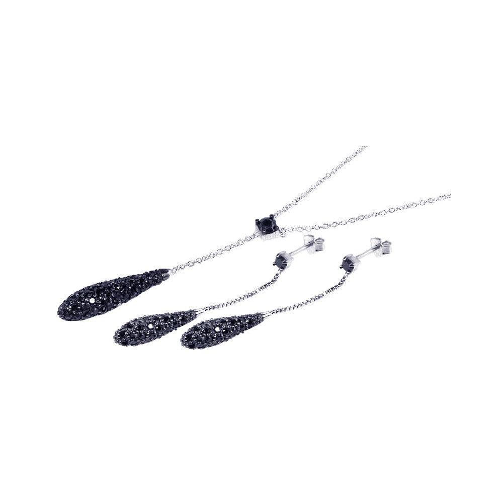 Silver 925 Black Rhodium Plated Long Teardrop CZ Set - STS00144