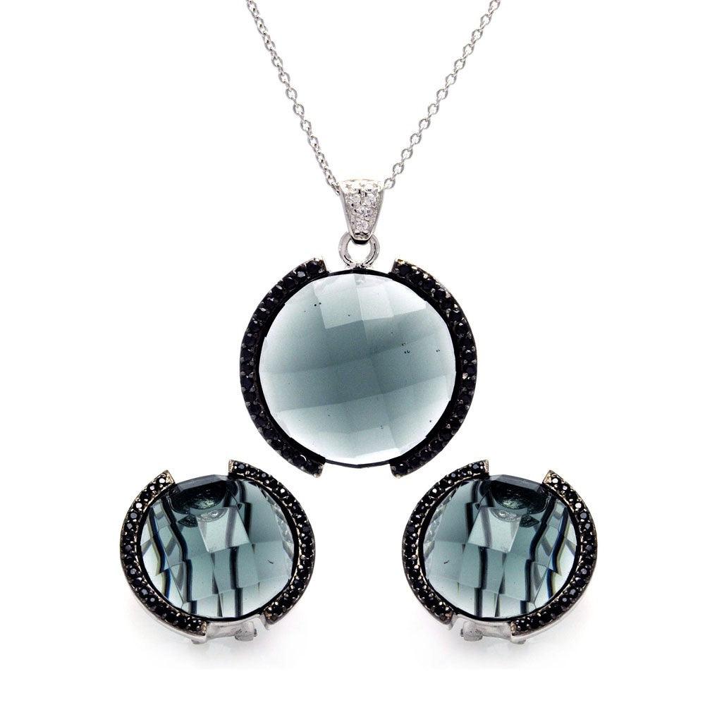 Silver 925 Black and Rhodium Plated Round CZ Set - STS00189