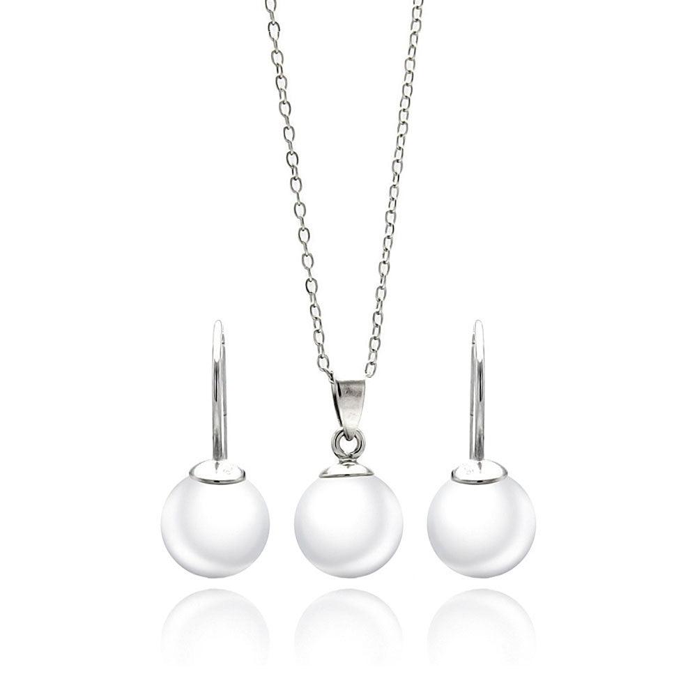 Silver 925 Rhodium Plated White Enamel Lever Back Earring and Necklace Set - STS00436