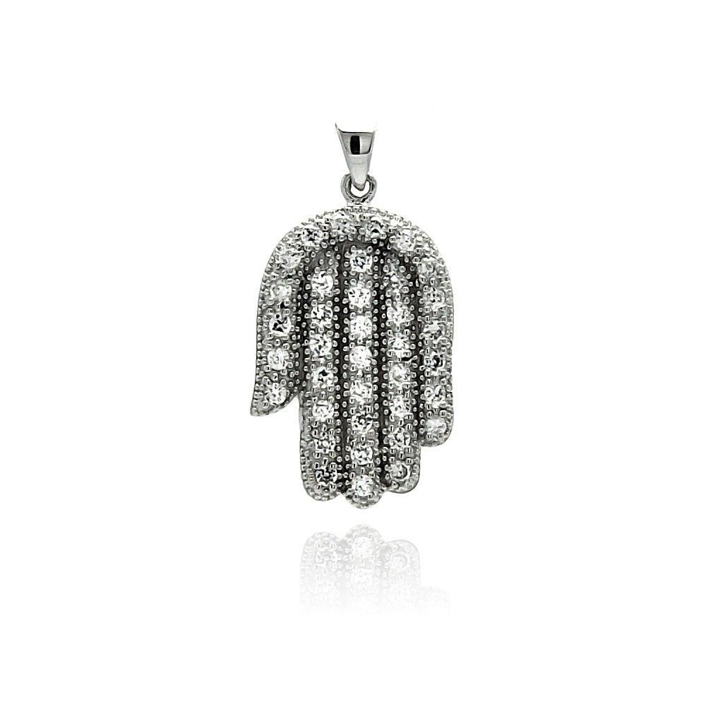 Silver 925 Rhodium Plated Hand CZ Dangling Pendant - ACP00012