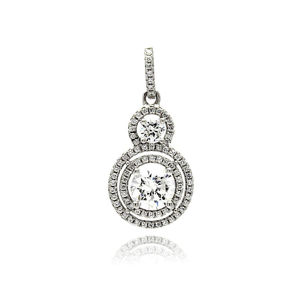 Silver 925 Rhodium Plated Multiple Graduated Circle Micro Pave CZ Dangling Pendant - ACP00075