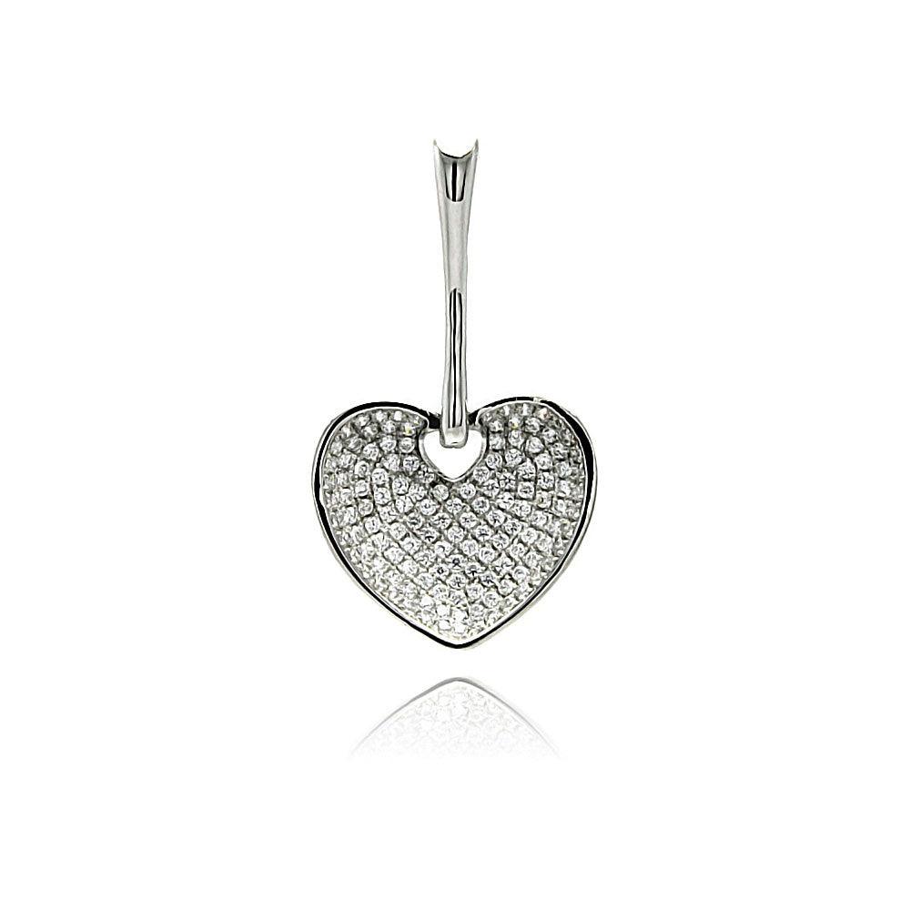 Silver 925 Rhodium Plated heart Micro Pave CZ Dangling Pendant - ACP00077