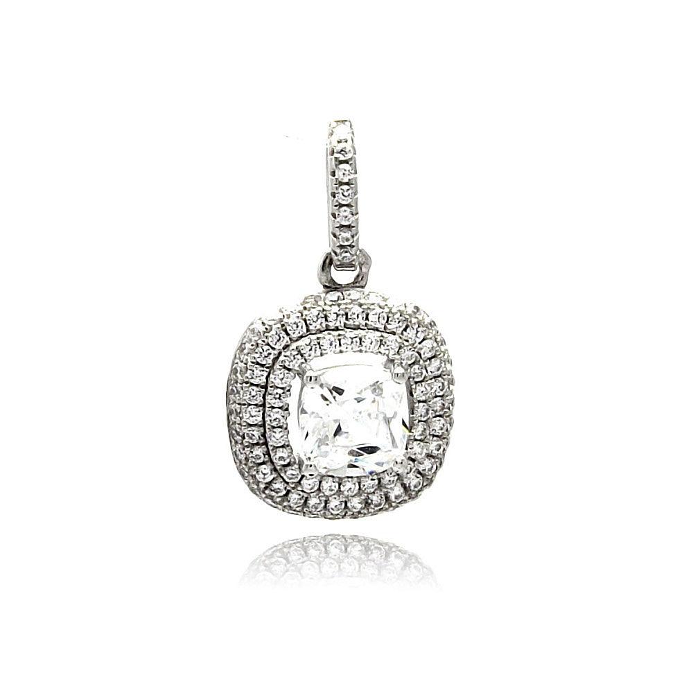 Silver 925 Rhodium Plated Square Micro Pave CZ Dangling Pendant - ACP00088