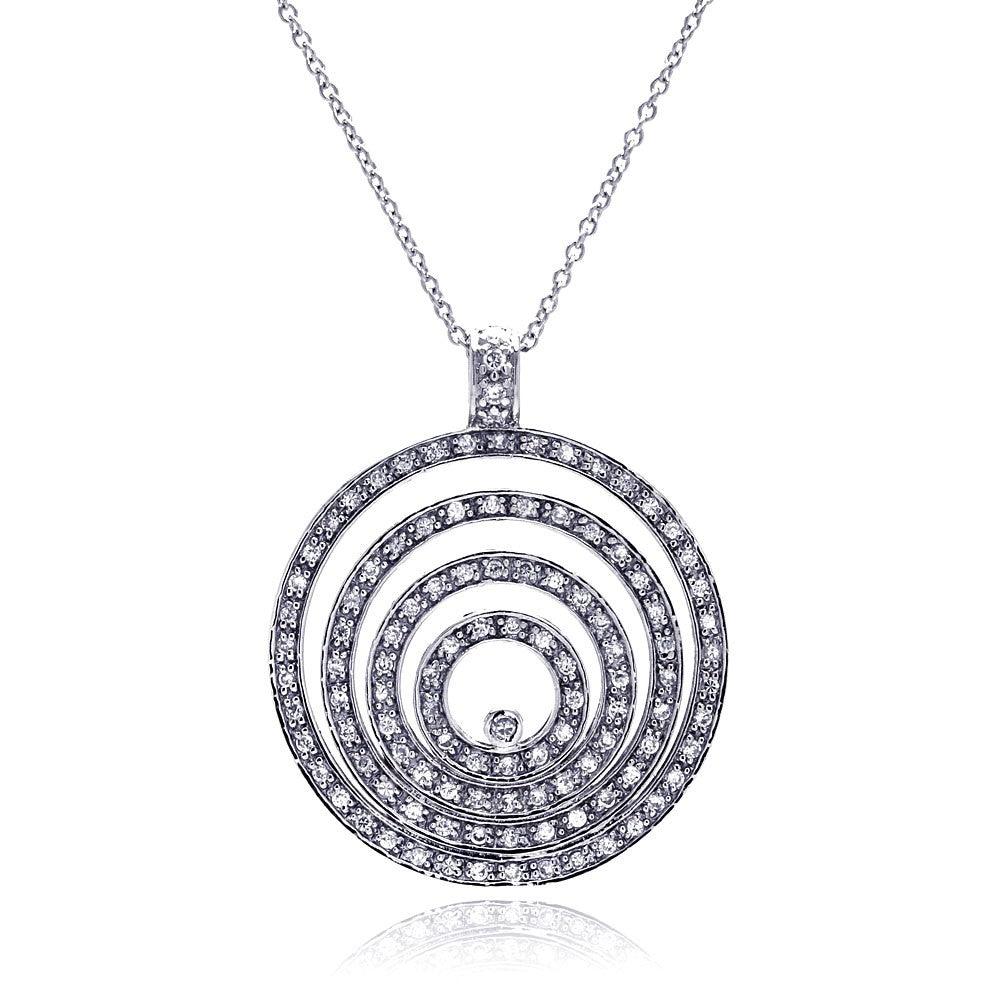 Closeout-Silver 925 Clear CZ Rhodium Plated Multi Circle Pendant Necklace - STP00053