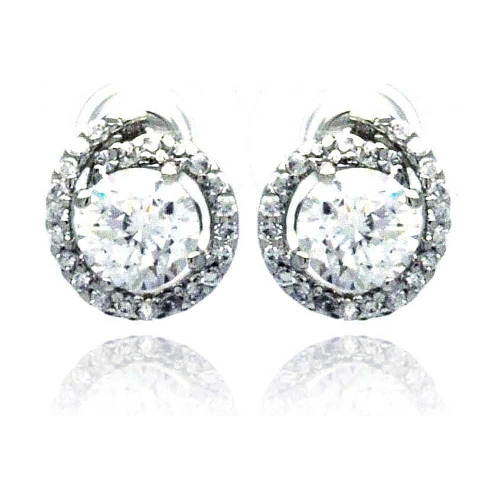 Silver 925 Rhodium Plated Round Center CZ Stud Earrings - BGE00203