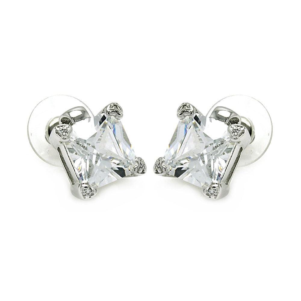 Silver 925 Rhodium Plated Square Clear CZ Stud Earrings - STE00634CL