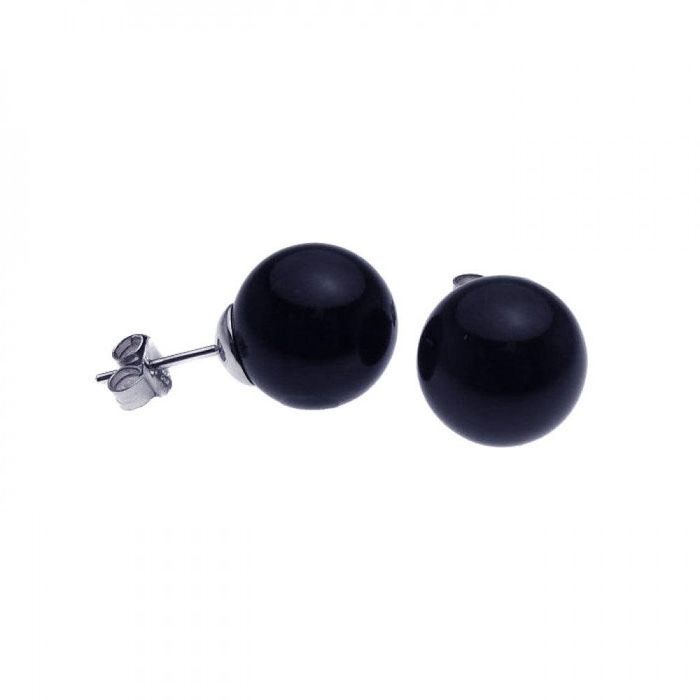 Silver 925 Rhodium Plated Black Pearl CZ Stud Earrings - STE00639BLK