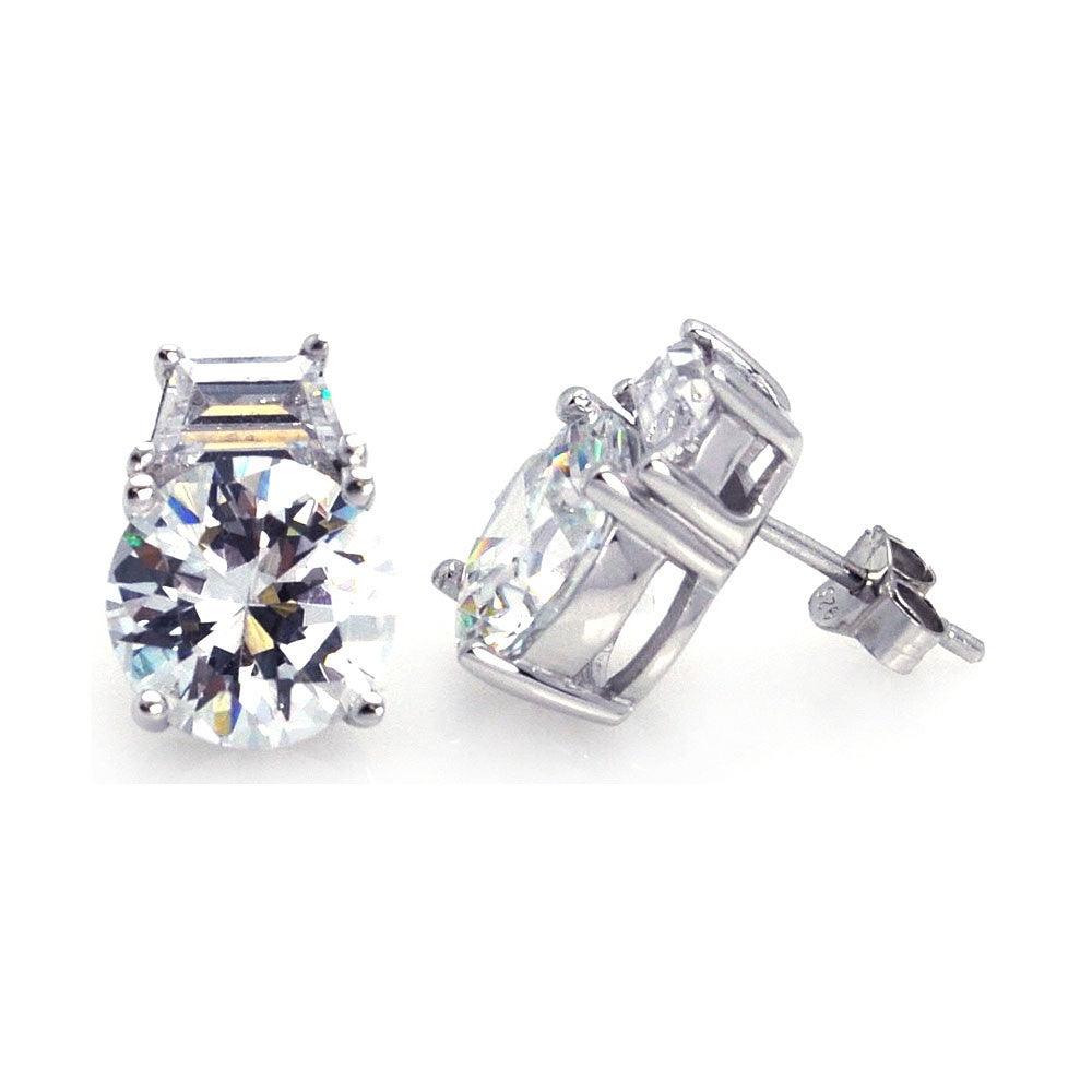 Silver 925 Rhodium Plated Round Clear CZ Stud Earrings - STE00671