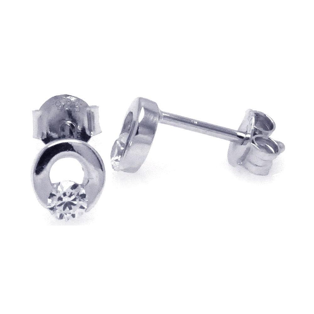 Silver 925 Rhodium Plated Round Clear CZ Open Circle Post Earrings - STE00761