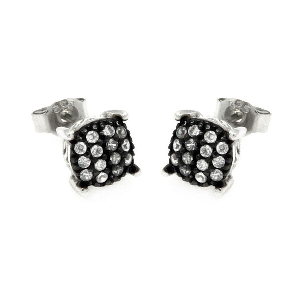 Silver 925 Black and Silver Rhodium Plated Round Clear Small CZ Post Earrings - STE00891