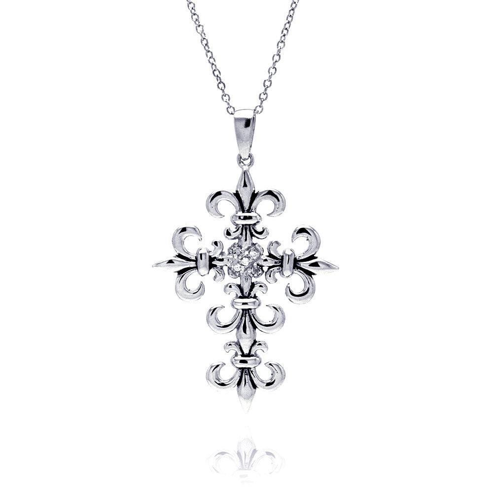 Silver 925 Rhodium Plated Celtic Cross Outline Pendant Necklace - STP00322