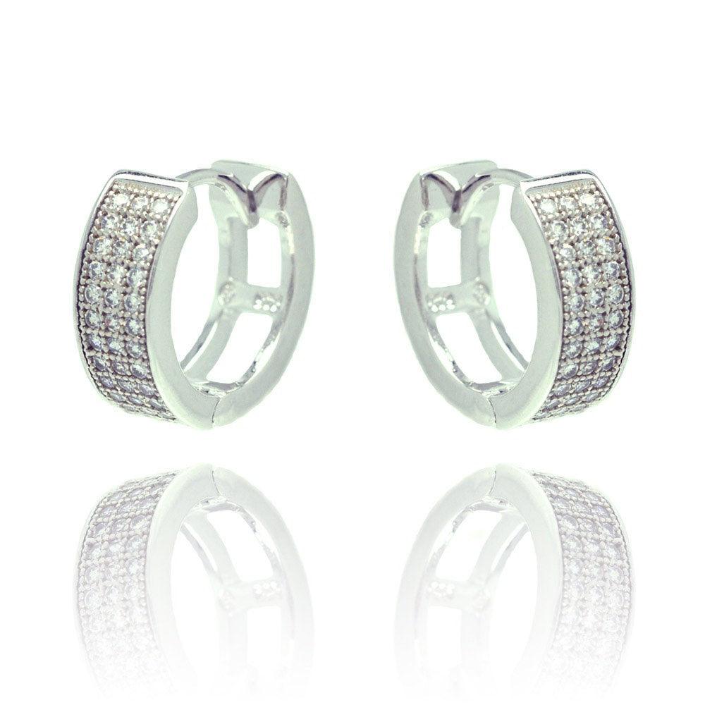 Silver 925 Rhodium Plated Round CZ Inlay Hoop Earrings - BGE00287