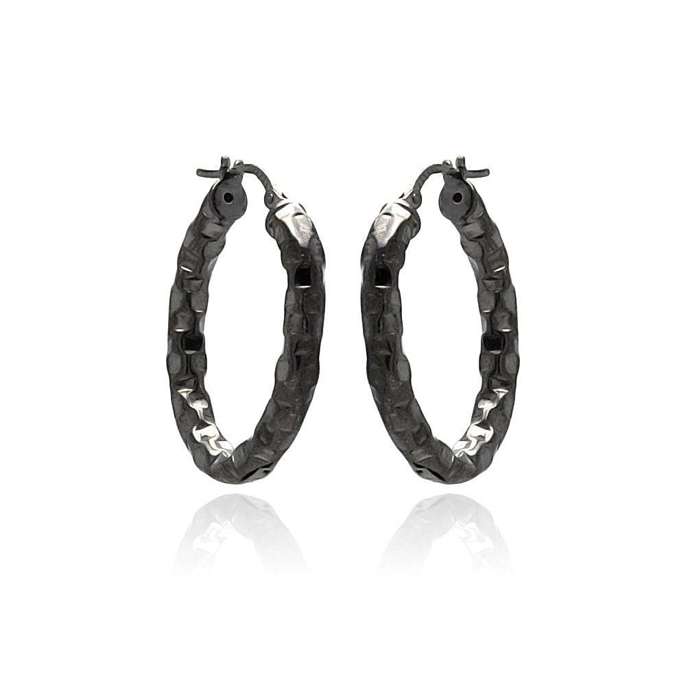 Closeout-Silver 925 Black Rhodium Plated Oval Hoop Earrings - ITE00024BLK