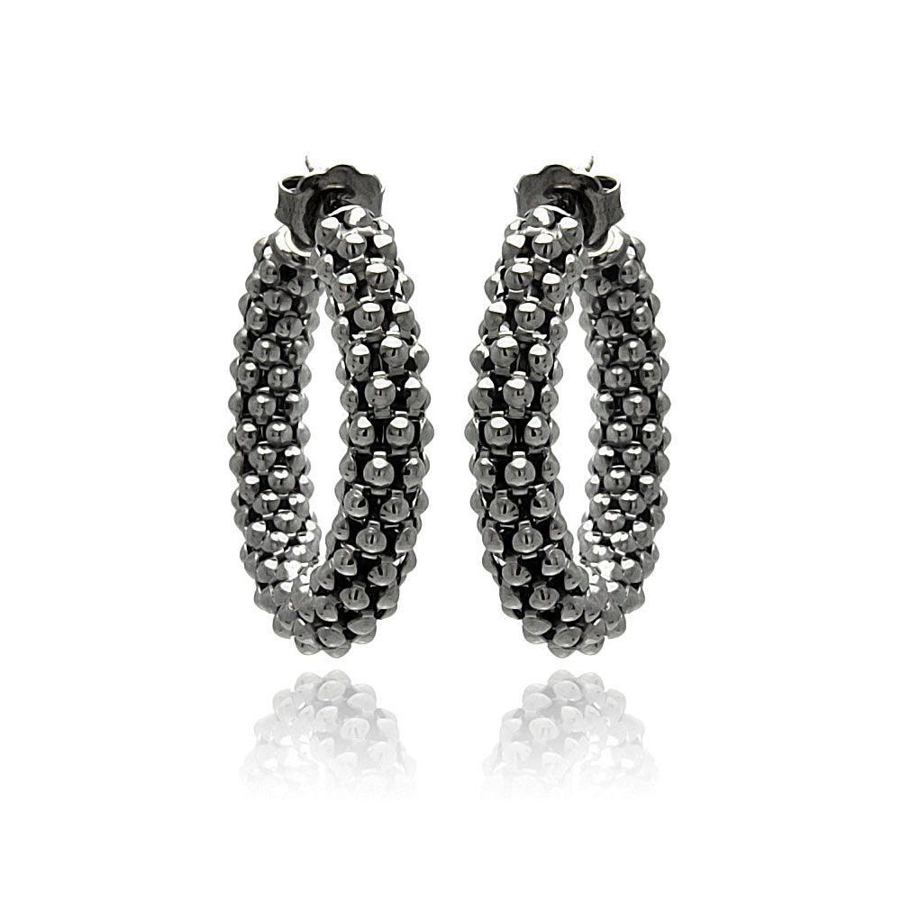 Silver 925 Black Rhodium Plated Italian Hoop Earrings - ITE00029BLK