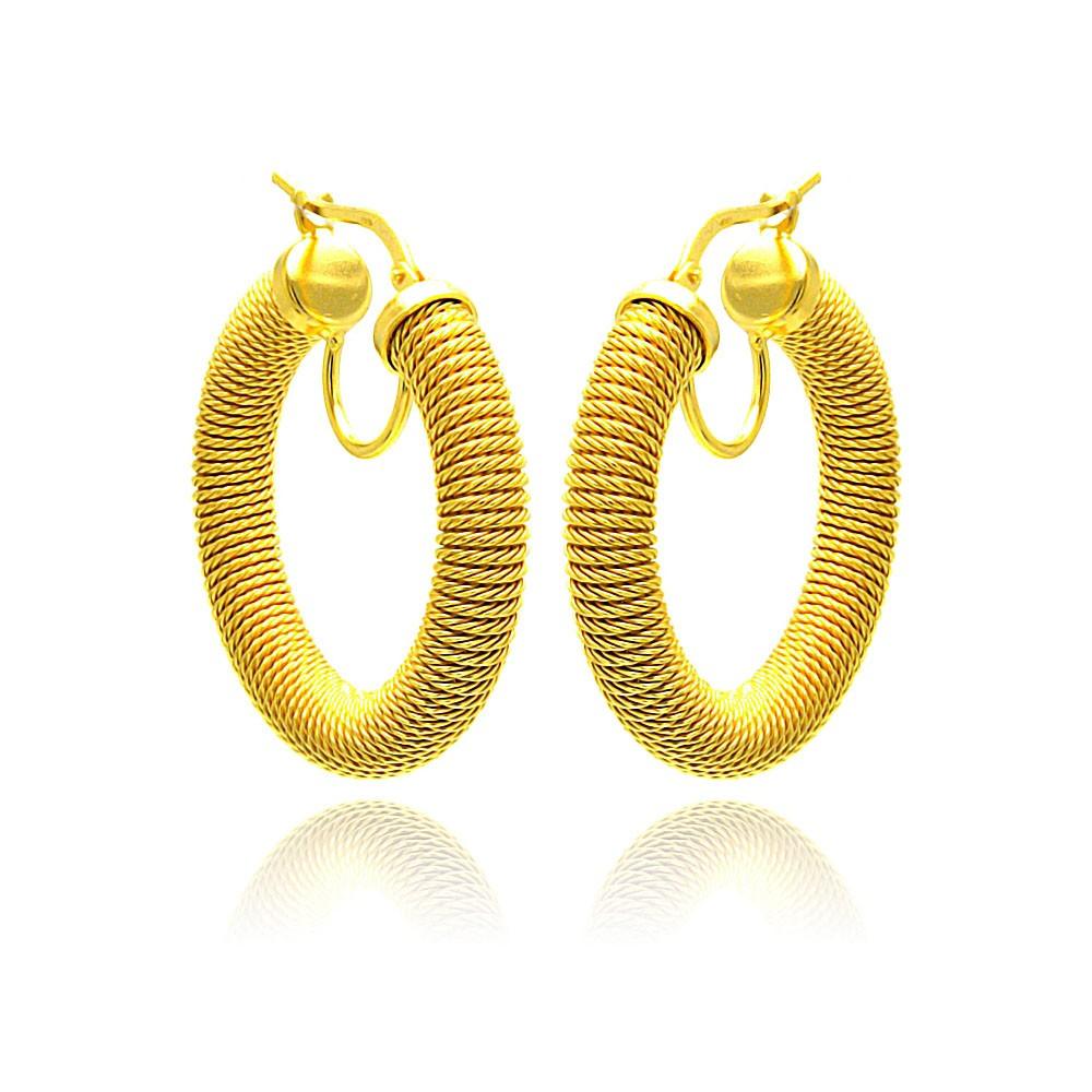 Closeout-Silver 925 Gold Plated Italian Hoop Earrings - ITE00030GP