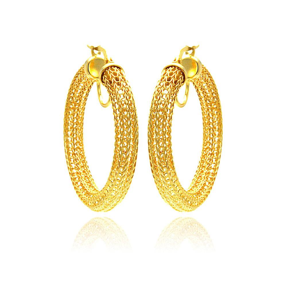 Closeout-Silver 925 Gold Plated Mesh Hoop Earrings - ITE00039GP