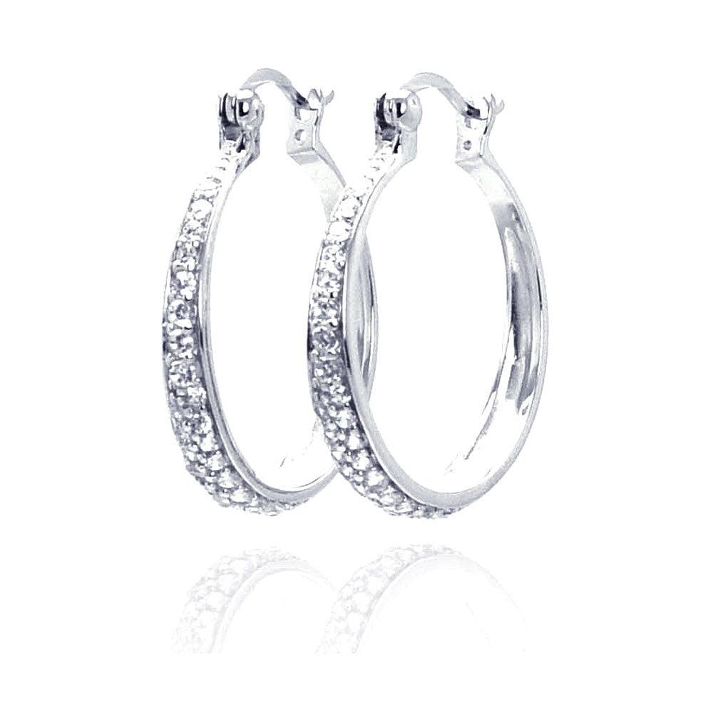 Silver 925 Rhodium Plated CZ Hoop Earrings - STE00247