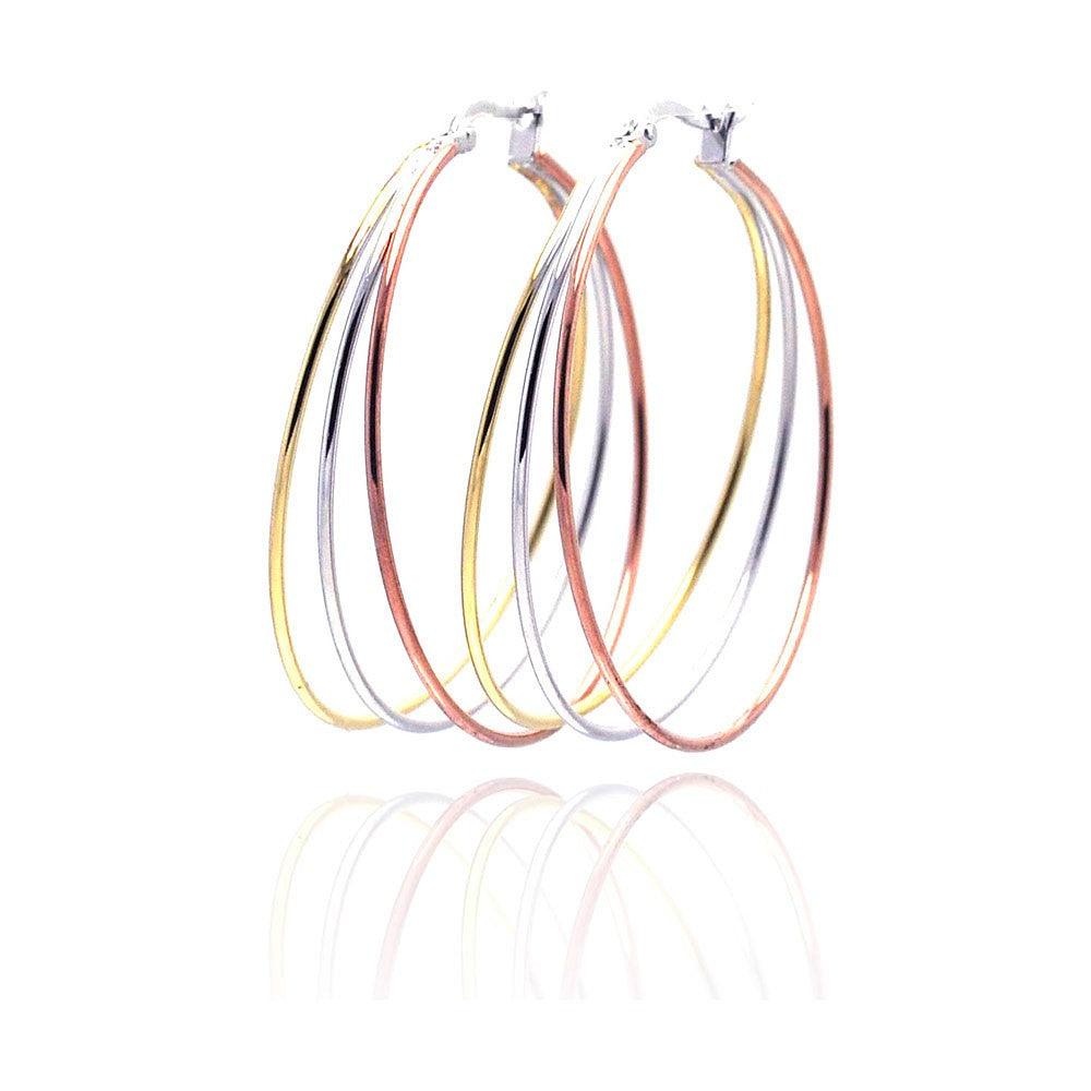 Silver Gold and Rose Gold and Silver Rhodium Plated Hoop Earrings - STE00536