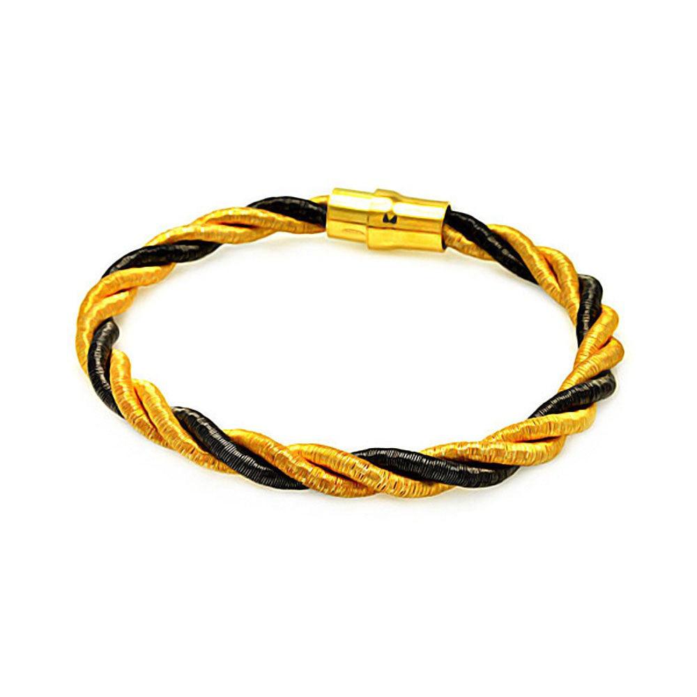 Silver 925 Black Rhodium Gold Plated Twist Rope Italian Bracelet - ITB00008BLK-GP