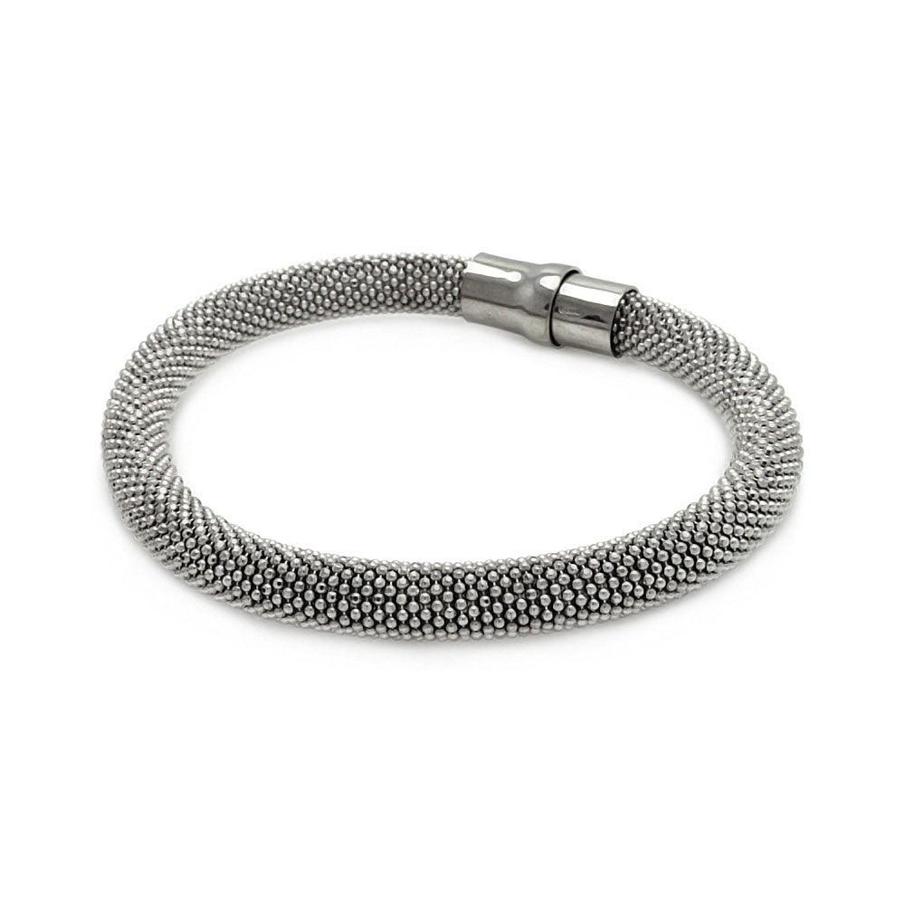 Silver 925 Rhodium Plated Large Beaded Italian Bracelet - ITB00010RH