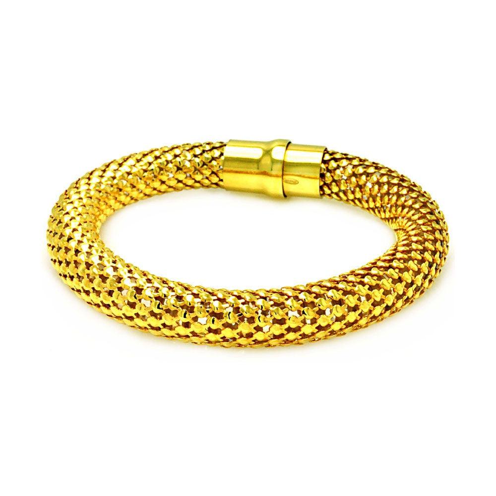 Silver 925 Gold Plated Thick Beaded Italian Bracelet - ITB00018GP