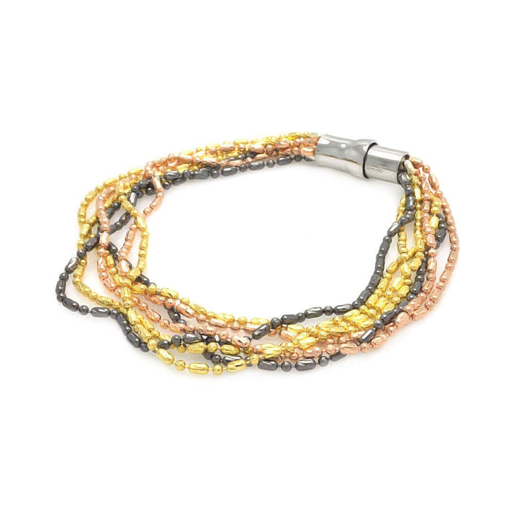 Closeout-Silver 925 Multi Tone Beaded Multi Strand Italian Bracelet - ITB00030TRI