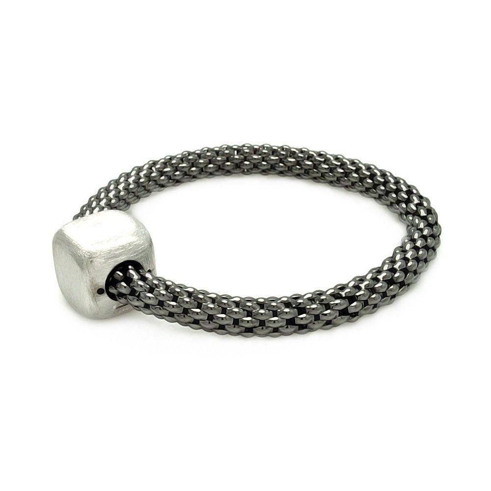 Silver 925 Black Rhodium Plated Square Matte Finish Bead Italian Bracelet - ITB00031BLK