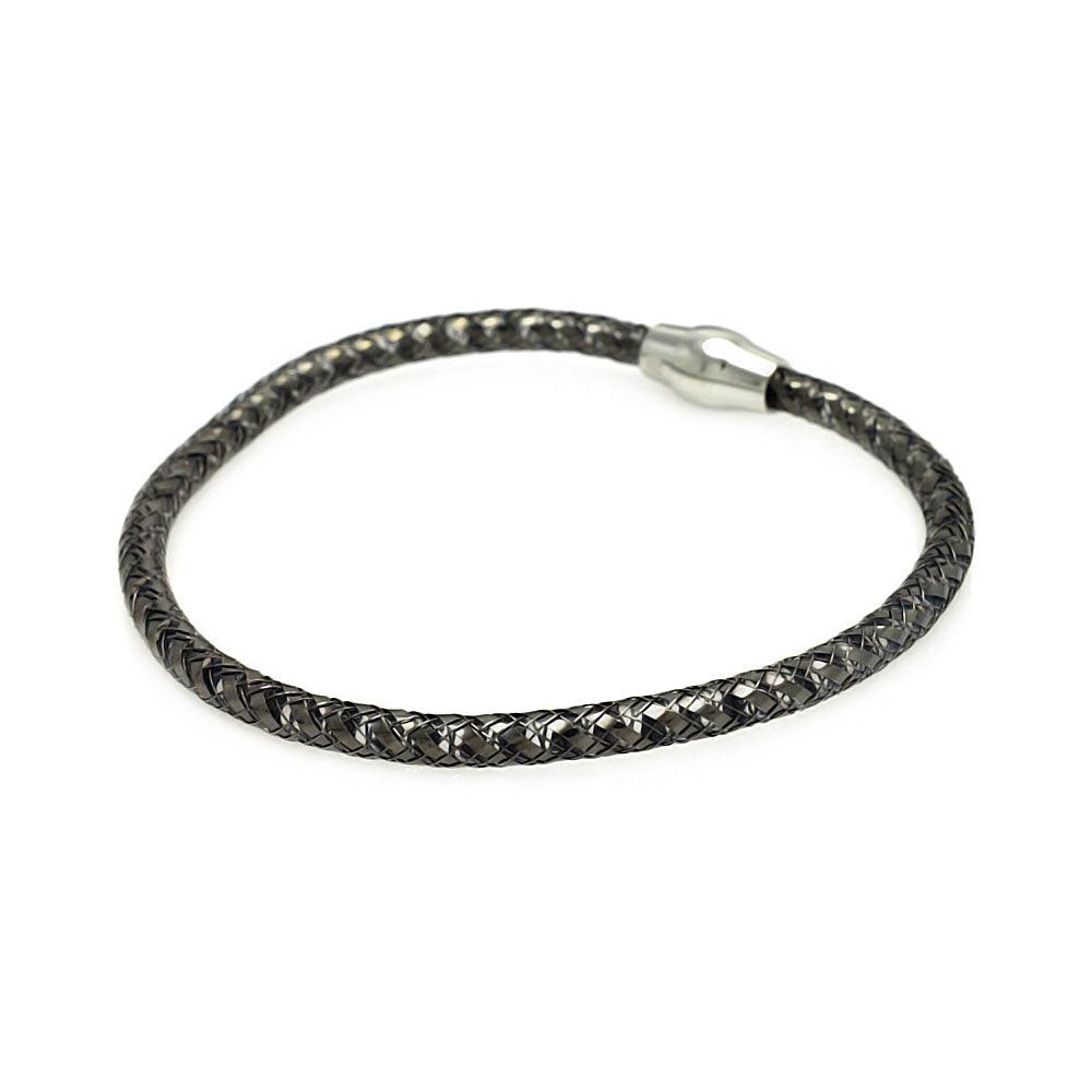 Silver 925 Black Rhodium Plated Italian Weave Bracelet - ITB00047BLK